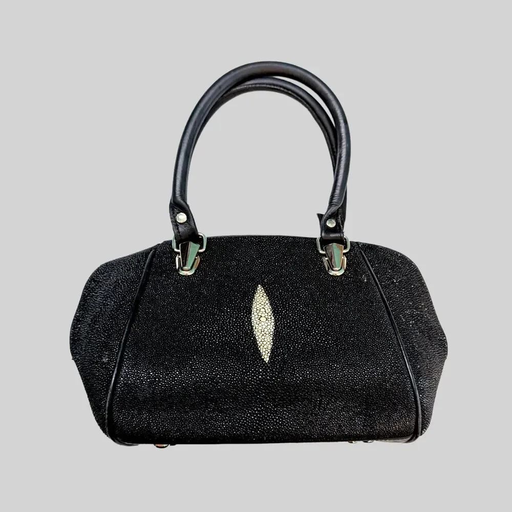 Vintage Stingray Leather Purse Handbag Satchel Black Exotic Genuine Shagreen
